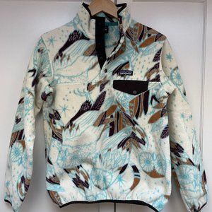 PATAGONIA Women’s Synchilla Snap-T Fleece Pullover Owl Print Toasted Sz Small